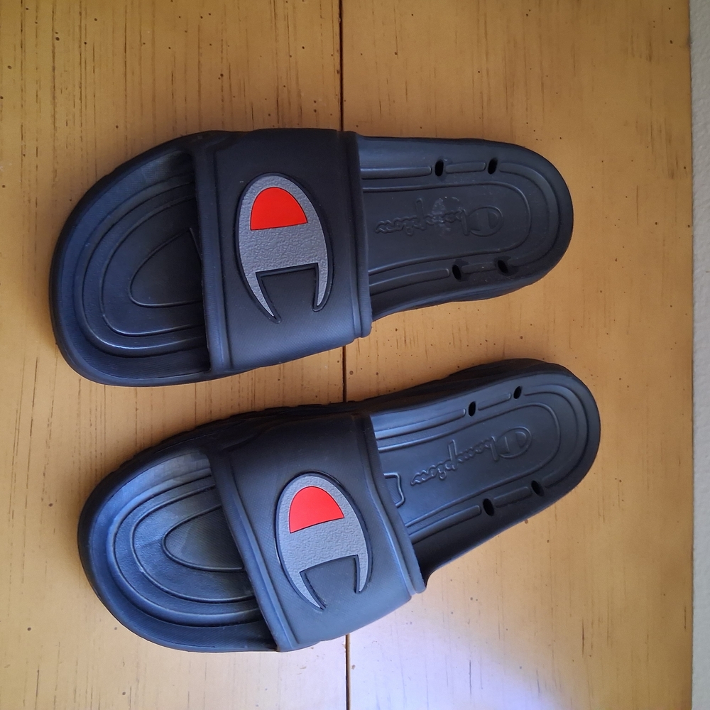 Champion Black Slides with Red Detail